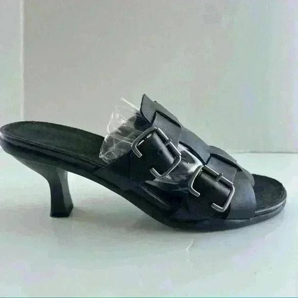 AEROSOLES  BLACK LEATHER BUCKLE SANDALS SLIP ON SIZE 9 - Picture 3 of 11